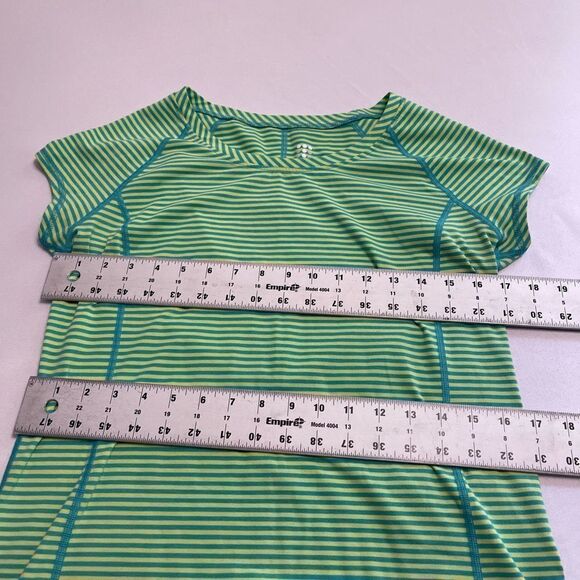 Title Nine Womens Short Sleeve Vibe Tee T-Shirt Size Small Teal Yellow Striped - Picture 3 of 7